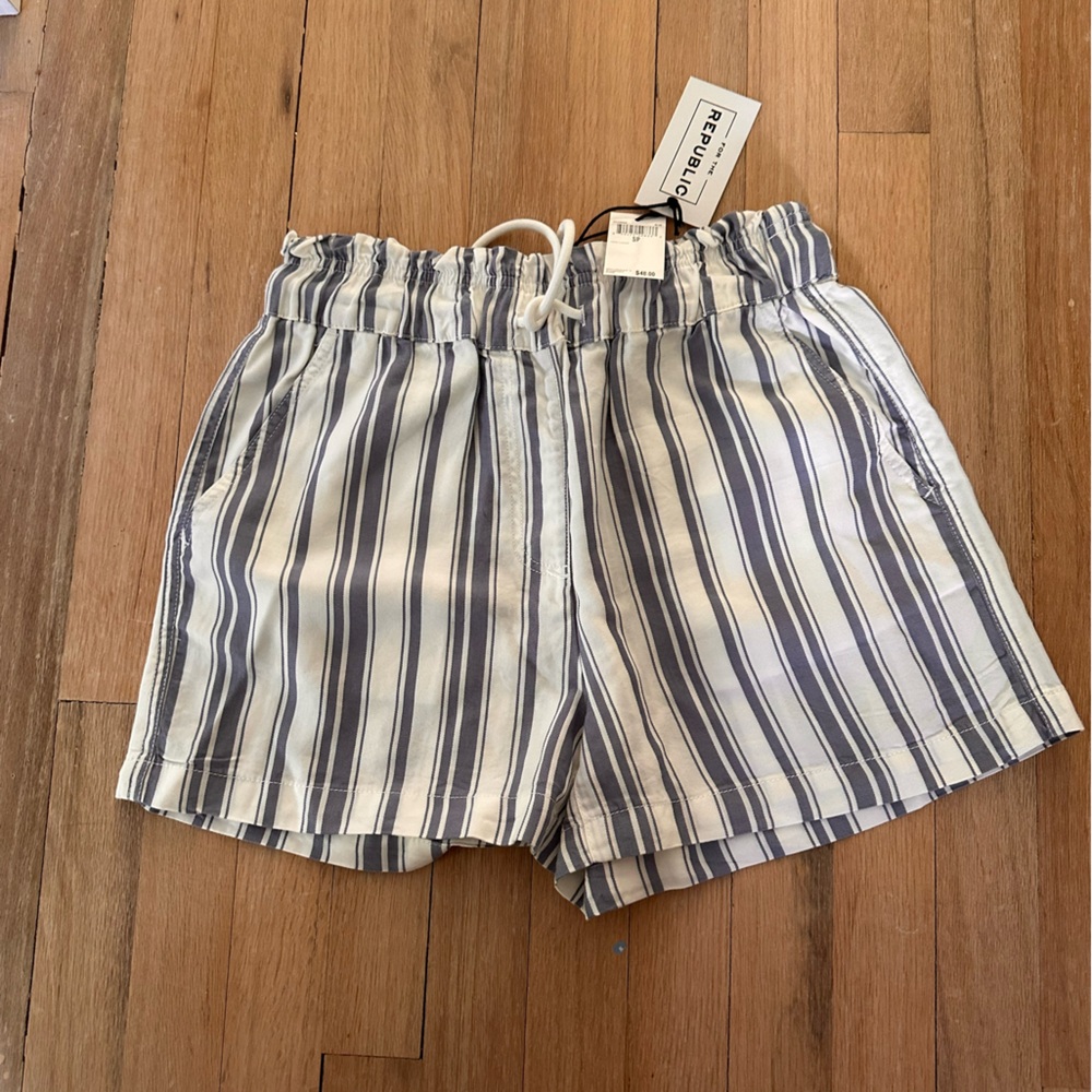 For The Republic Women's Striped Gray/blue and White Athletic Shorts